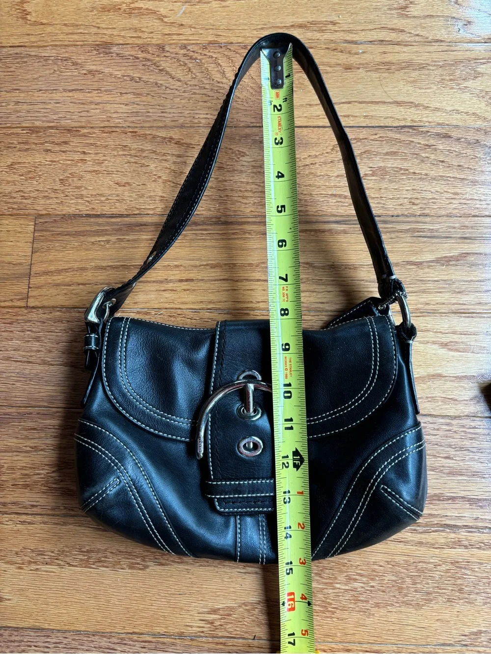 Vintage Coach Soho Buckle Shoulder Bag Black Contrast Stitching 10316 W/Wallet